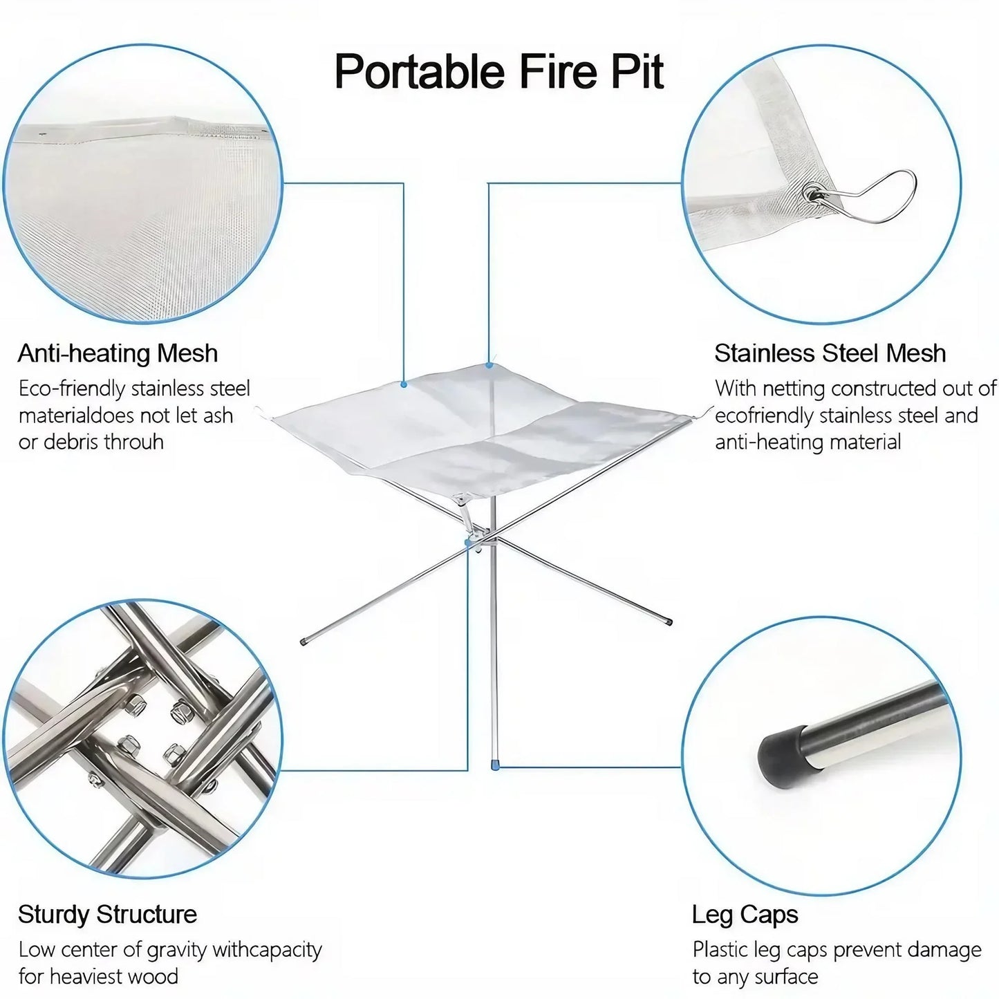 Folding Portable Steel Mesh Camping Fire Pit